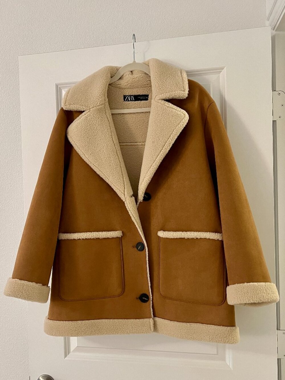 Zara Faux Suede and Shearling Brown Coat